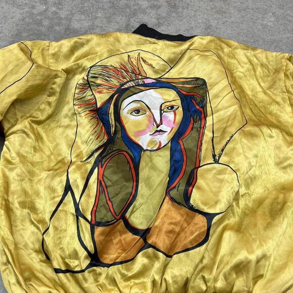 vintage pablo picasso cubist casual corner satin bomber jacket size large - Picture 4 of 4